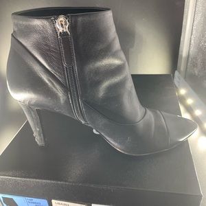 Chanel black leather heeled booties